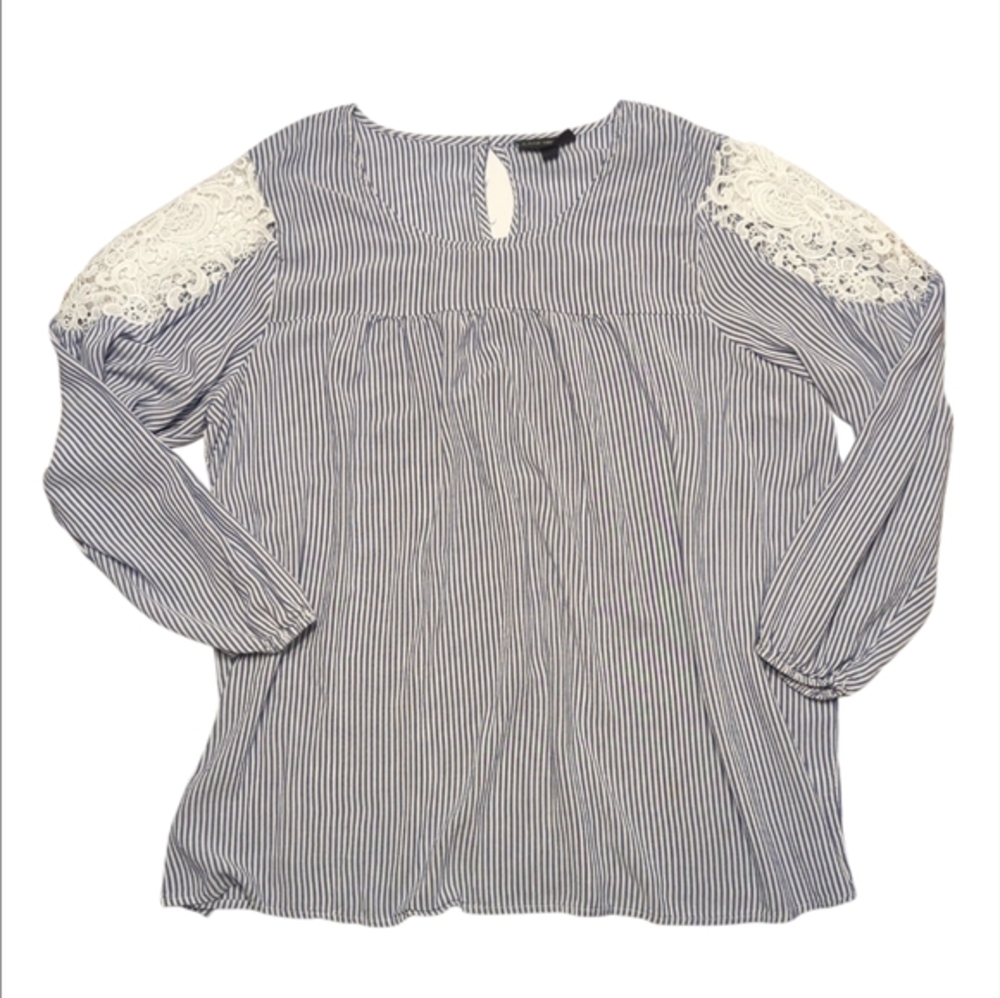 Lane Bryant Blue White Striped Lace Shoulder Long sleeve - Women's Size 22/24